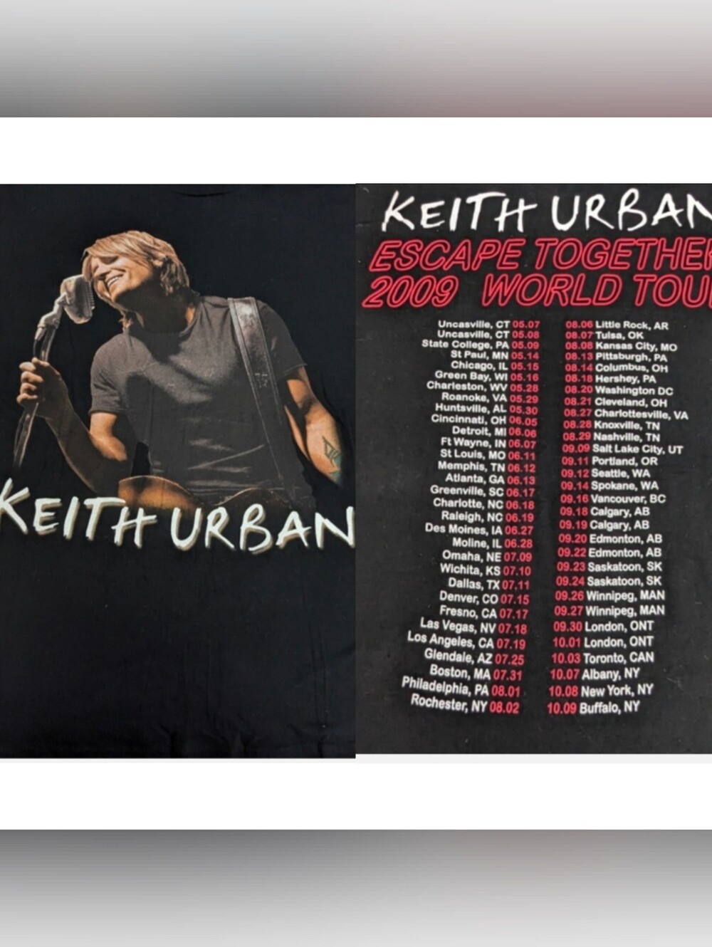 Keith Urban 2009 Vintage Concert Tee Shirt Escape Together World Tour Large